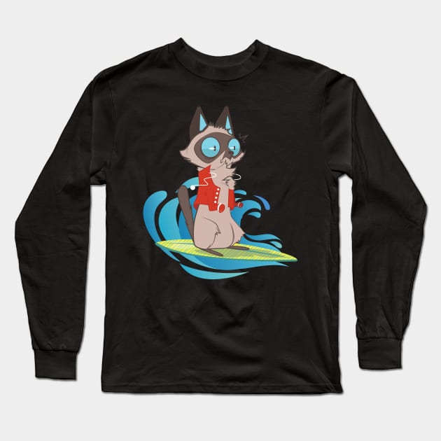 Funny Surfing Cat Long Sleeve T-Shirt by avshirtnation